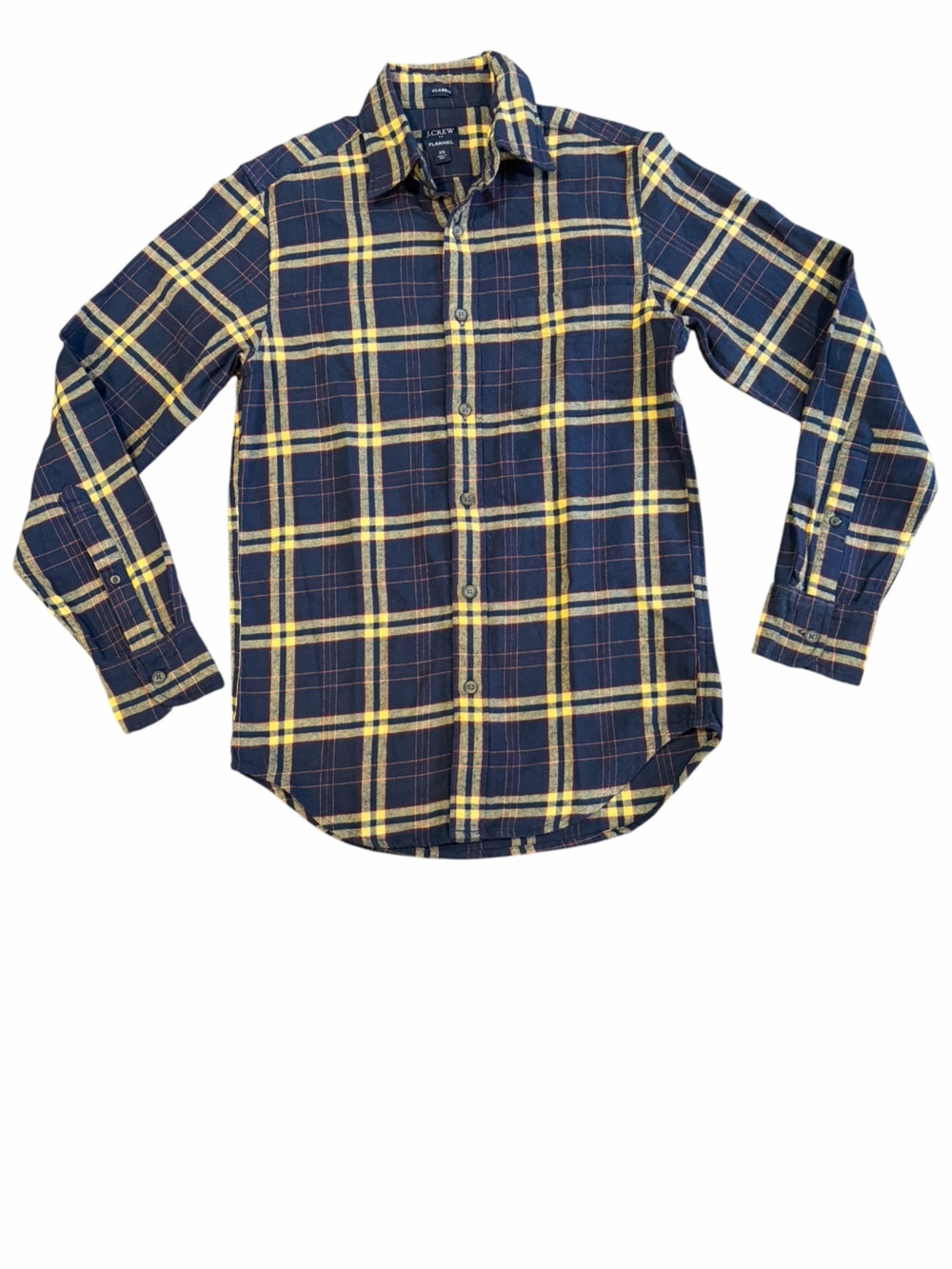 J.Crew Men’s XS Classic Plaid Flannel Shirt Navy Yellow Red Cotton